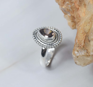 Bague en argent sterling 925 avec pierres précieuses Quartz fumé en forme de poire faite à la main bijoux unisexe cadeau d'anniversaire parfait - Product Image 2