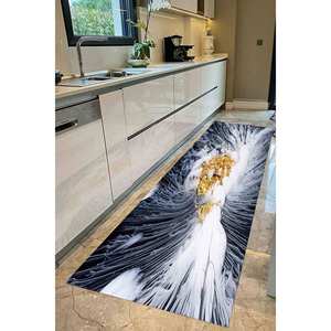 Tapis abstrait doré et blanc à motif floral : Décoration moderne pour la maison, tapis imprimé, tapis à poils doux - Product Image 5