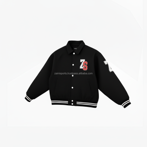 Veste universitaire en mélange de laine de qualité supérieure noire avec poignets côtelés blancs Veste universitaire personnalisée en chenille avec broderie de logo pour hommes - Product Image 3