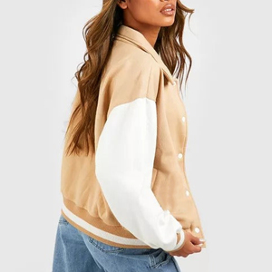 Chaqueta Varsity de Béisbol de Invierno con Logotipo Personalizado al por Mayor, Últimos Diseños, para Mujer, Impresión por Transferencia de Calor, Tejido de Lana Transpirable y Algodón - Product Image 5