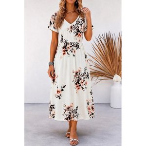 Robe longue Supreme à manches courtes et col en V pour femme, 36548 - à motifs - Product Image 1