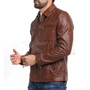 Chaqueta de piel de oveja original de la mejor calidad para hombre, último diseño vintage, estilo motorista de cuero genuino para invierno OEM - Product Image 2