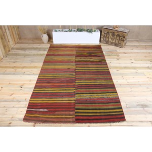 Alfombra Turca Vintage de 5.6x10.1 pies (171x308 cm), Alfombra Kilim con Rayas de Arcoíris - Product Image 1