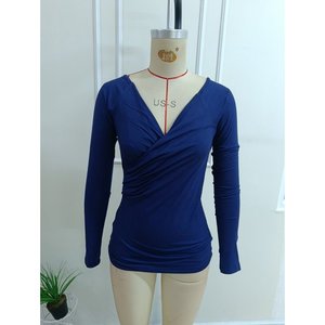 Women's Long-Sleeved <b>Wrap</b>-Around Viscose Blouse, 37662 - <b>Navy</b> blue - Product Image 6
