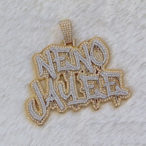 Pendentif lettre initiale sur mesure avec VVS Moissanite et diamant pendentif boule en or jaune passer testeur de diamant - Product Image 2