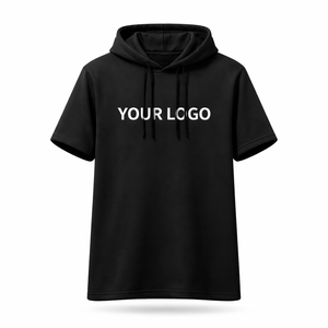 Custom Logo Short Sleeve <b>Hoodie</b> Unisex Summer Pullover Lightweight Cotton Blend Casual Streetwear Hooded <b>TShirt</b> new arrival 2026 - Product Image 5