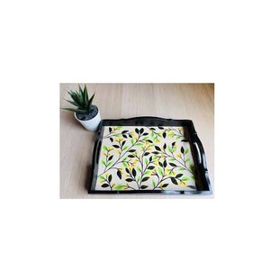 Natural Acacia Wood Serving <b>Tray</b> Handmade Luxury Rectangular Shape Indian Craft Natural Decorative <b>Tray</b> With Black Metal Handle - Product Image 6