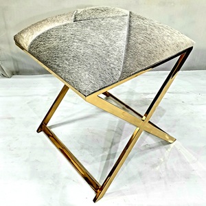 Tabouret croisé de haute qualité en acier inoxydable finition miroir, siège rembourré en cuir, plusieurs couleurs, pour la maison et le bureau, design contemporain - Product Image 6