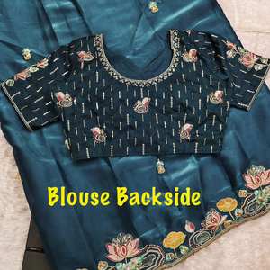 Sari traditionnel Jimmy Cho, pur et doux, broderie multi-fils lourde, bordure ajourée fantaisie, non cousu, 2 latkans, pour mariage et fête - Product Image 6