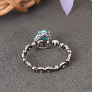 แหวนรูปหัวใจสีเทอร์ควอยส์ kingman เครื่องประดับ Boho สีเงินสเตอร์ลิงทำด้วยมือสไตล์ตะวันตกเฉียงใต้ของขวัญที่ไม่ซ้ำใครสำหรับสไตล์วินเทจของเธอ - Product Image 2