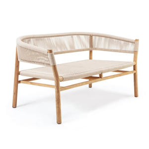 Canapé 2 places en bois de teck massif avec cadre en rotin tissé sur l'assise et le dossier pour une utilisation intérieure et extérieure - Product Image 1