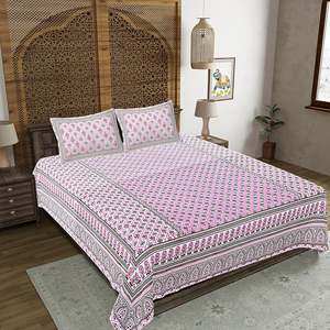 Pink <b>Floral</b> Print 240 TC 100% Cotton Double <b>Bed</b> <b>Sheet</b> Set with 2 Pillow Covers 3-Piece Home Use Flat <b>Bed</b> <b>Sheet</b> - Product Image 1