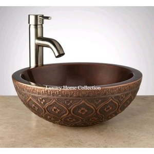 Fregadero de cobre para baño y cocina creativo de diseño único hecho con diseño martillado, decoración de tocador de mesa de aspecto admirable - Product Image 3