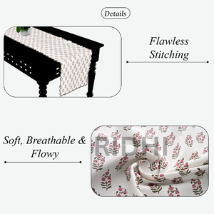 ผ้าปูโต๊ะลายดอกไม้หรูหรา ขอบหยัก ทำมือ พิมพ์ลายบล็อกผ้าฝ้ายอินเดียสีน้ำเงินแดง  ปรับแต่งได้ สำหรับโต๊ะอาหารที่บ้าน - Product Image 5