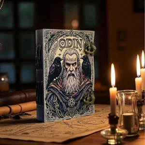 printed Odin & bird Grimoire Gothic Leather Journal Deckle Edge Spell <b>Book</b> of Shadows Witchy hardcover Sketchbook with dual lock - Product Image 3