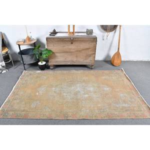 Tapis turc vintage Beige vert 4,2x7,3 pieds en laine faite à la main grande surface avec support en Latex Design Patchwork pour décor de chambre de couloir - Product Image 1