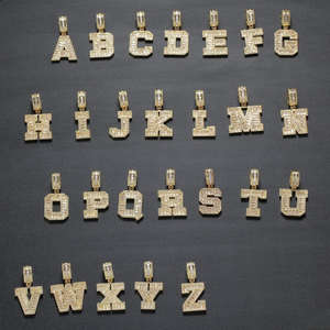 Nuevo Collar con Colgante de Letra A-Z con Circonitas Cúbicas en Latón Estilo Hip Hop, Color Oro Blanco y Dorado, Joyería con Incrustaciones de Circonitas - Product Image 1
