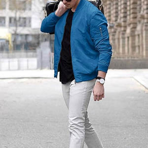 Chaqueta Bomber de invierno de alta calidad para hombre, logotipo personalizado, Material vaquero grueso, estilo Vintage, cuello levantado, técnicas lavadas con cremallera completa - Product Image 5