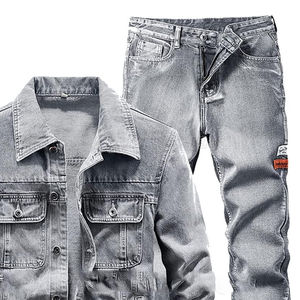 ชุดสูทผ้ายีนส์สีเทาอ่อนสำหรับผู้ชายชุดสูทสองชิ้นยืดเข้ารูปสำหรับฤดูใบไม้ผลิและฤดูใบไม้ร่วง - Product Image 5