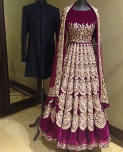 Nuevo Impresionante vestido de novia con cuentas Dabka adornadas Piedra Zardozi Trabajo en Lehenga, Anarkali con vestido Dupatta pesado = 2025 - Product Image 1