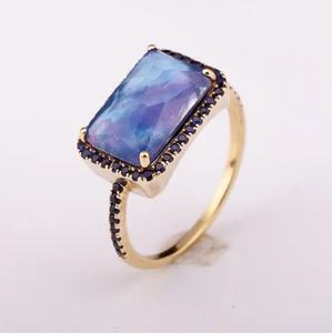 Hoja de nácar con lapislázuli y zafiro Anillo de piedras preciosas 925 de plata de 14K Precio de fábrica de alta calidad Anillo delicado 925 - Product Image 2