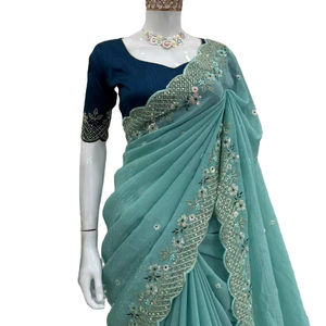 Best Selling Beautiful Party Wedding Wear Celebrity Inspirado Long Length Cut Border Work Fancy Saree para venta en línea - Product Image 1