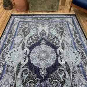 Alfombra Turca Vintage, Alfombra Grande de 6.3x9.9 pies, Alfombra Floral Azul y Negra - Product Image 4