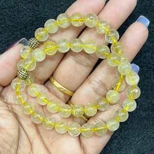 พลอยซิทรีนธรรมชาติพร้อมจี้ทองเหลืองปรับขนาดได้8มม. สร้อยข้อมือลูกปัดยืดได้สำหรับผู้ชายผู้หญิงไอเดียของขวัญ - Product Image 2