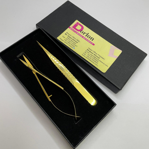 Pince à cils professionnelle en acier inoxydable plaqué or pointe incurvée ciseaux à ressort de cils durables de précision antistatique - Product Image 1