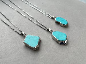 Blue Howlite <b>Silver</b> <b>Pendant</b> Necklace Long Gemstone Jewelry Gift <b>for</b> Women and <b>Men</b> Handmade Design Gold Plated Rhodium Plated - Product Image 5