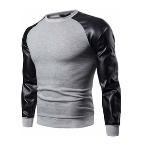 Sudaderas de Hombre Talla Grande con Mangas de Cuero Grueso, 100% Algodón, Felpa Francesa, Color Liso Teñido, Venta al por Mayor, Invierno - Product Image 4