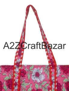 Bolsa de Mano Acolchada de Algodón 100% Puro Ecológica para Mujer, Bolsa de Compras Grande de Tela a Rayas Hecha a Mano de Rajasthan - Product Image 5