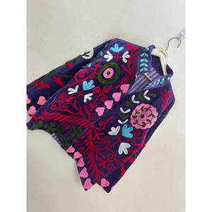 Suzani Hand-Embroidered <b>Velvet</b> Jacket-Deep <b>Purple</b> with Rose Pink & Turquoise Motifs by Zafira Bloom - Product Image 4