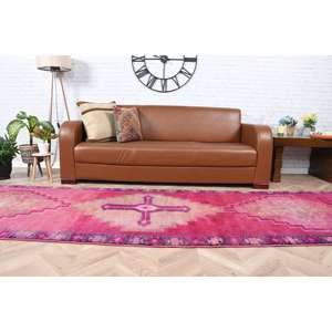 Alfombra Turca de 3.3x12.3 pies, Alfombra Vintage, Alfombra Estilo Suroeste Rosa y Morado - Product Image 5