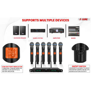 Système de microphone sans fil 5 cœurs, 6 canaux UHF, récepteur portable avec 6 micros dynamiques sans fil, portée 492F - Product Image 5
