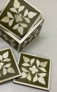 100% Real Camel Walnut Bone Inlay Nuevo diseño para posavasos de vidrio con el mejor precio Apex Align de India Juego de 4 con soporte - Product Image 3