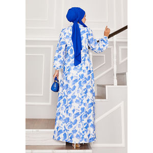 Camisa de Vestir Azul con Estampado Floral, Cuello con Lazo Lateral, Estilo Boho Casual para Damas, Tallas XS-XL, Alta Calidad, Transpirable, Estilo Paisley, con Borlas, Ligera - Product Image 5