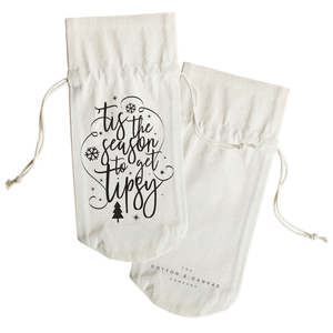 Tis the Season to Get Tipsy with Christmas Cotton Canvas Wine Bag - Product Image 2