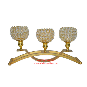 เชิงเทียนคริสตัลสีทองหรูหราพร้อมฐานตั้งโลหะ - Product Image 4