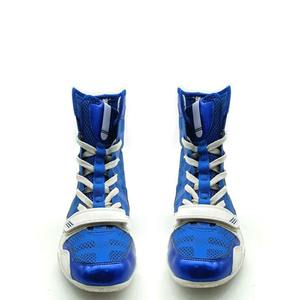 Chaussures de sport athlétiques montantes bleues, respirantes en maille, baskets de sport professionnelles avec sangle à boucle et crochets réglable - Product Image 3