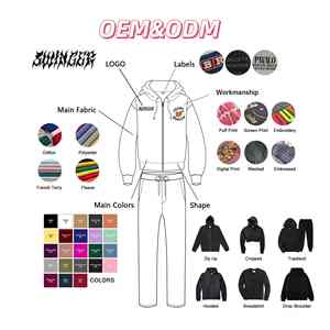 Sweat à capuche personnalisé avec strass pour hommes, ensemble surdimensionné, recadrée, délavé à l'acide, pantalon de survêtement et sweat à capuche vintage avec fermeture éclair pour hommes - Product Image 2