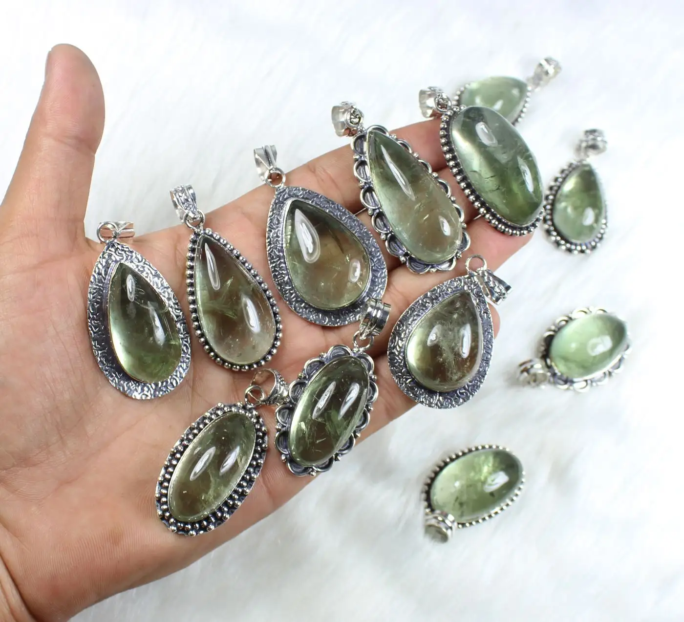 Yeşil ametist taş kolye tasarımcı Mix kolye kristal yeşil ametist kolye mücevherat gümüş kaplama kolye