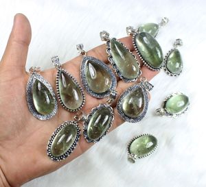 Collier Pendentif Améthyste Verte Pierres Précieuses Designer Pendentif Plaqué Argent avec Lunette Réglage Incrustation Mix Bijoux en Cristal - Product Image 1
