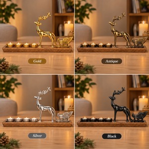 Figura de Reno Navideño con Base de Madera, Portavelas para Velas de Té, Decoración Festiva para Mesa, Decoración Navideña para el Hogar, Artículo de Regalo - Product Image 3