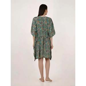 Women's Luxury Boho Chic Summer Kaftan Silk Blend Short Dress Loose Fit Boheme Beach Coverup <b>Mini</b> Dress for Lounge Wear Swim - Product Image 6