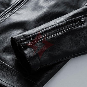Veste en cuir de motard unisexe décontractée à fermeture éclair intégrale, respirante, pour l'automne, avec col montant, blocs de couleur noir et blanc - Product Image 5