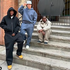 High Quality Custom Streetwear Oversized 100% Cotton Stacked Tracksuit Manufacturer Blank <b>Sweatpants</b> and Hoodie <b>Set</b> for Men - Product Image 5