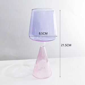 Copa de vidrio de borosilicato alto hecha a mano, <span class=keywords><strong>taza</strong></span> púrpura <span class=keywords><strong>pastel</strong></span> y base de cono <span class=keywords><strong>Rosa</strong></span> acanalado para decoración del hogar - Product Image 6