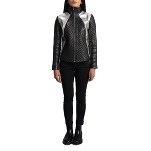 เสื้อแจ็คเก็ตหนังแท้คุณภาพสูงสำหรับผู้หญิง หนังแกะบุขน ด้านในสีเงินดำ ลายเรียบ อุ่น สไตล์ทันสมัย สำหรับฤดูหนาว รับผลิตแบบ OEM - Product Image 1