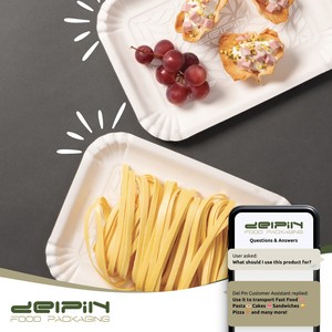 Barquette en papier rectangulaire blanche, jetable, écologique, résistante à la graisse, recyclable, à motif gaufré, de qualité alimentaire, pour usage commercial - Product Image 5